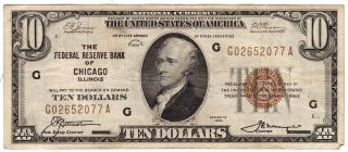 1929 Federal Reserve Bank Of Chicago $10 Ten Dollar F - 1860g You Grade It D2