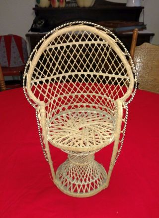 Vintage 15 ½” Wicker High Fan Back Peacock Doll Chair
