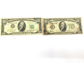 1934 Series A And 1950 Series B - $10 Ten Dollar Federal Reserve Notes
