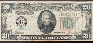 Series 1934 C $20 Twenty Dollar Bill Federal Reserve Note - G - Bank Of Chicago