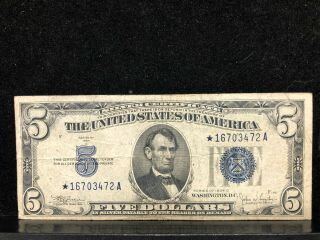 1934 C $5 Silver Certificate Star Note Five Dollar Blue Seal Currency