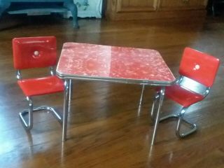 Vintage American Girl Retro Chrome Table & Chairs Mollys Kitchen Set Red Diner