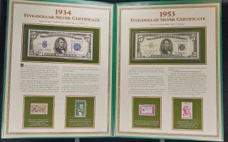 1934 And 1953 United States 5 Five Dollar Silver Certificates Set Of Two,  Stamps