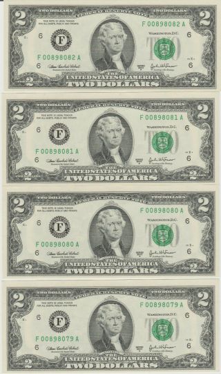 4 Consecutively 1976 $2 Federal Reserve Notes From The Bank Of Atlanta,  Ga
