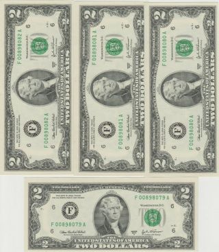 4 consecutively 1976 $2 FEDERAL RESERVE NOTES from the Bank of Atlanta,  Ga 2