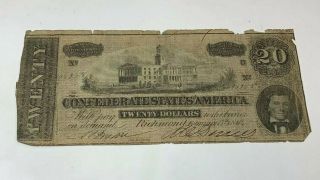 1864 Confederate States Of America $20 Dollar Note