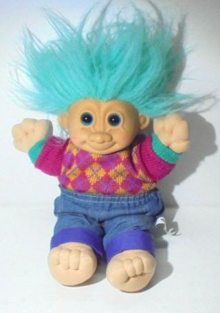 Tyler Russ Troll Doll Argyle Sweater Jeans Green Hair 12 " Toy Collectible