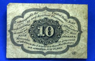 10 CENT POSTAGE/FRACTIONAL CURRENCY 1862/63 1st Issue Fr 1242 Very Fine 2