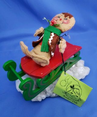 Vintage Annalee Christmas Gingerbread Man On A Sled 1982
