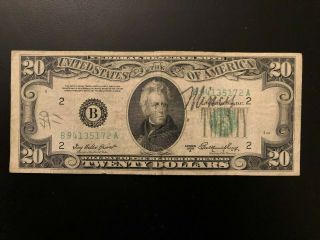 1950 A Series $20 Twenty Dollar Bill Note B Us Currency York Federal Reserve