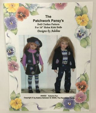 Kish 16 " Doll Clothes Pattern Top Skirt Pant Beret Stockings Patchwork Pansy Oop