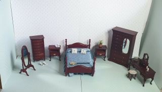 Dolls House Furniture 1/12 Scale Miniature Elegant Bedroom Set.