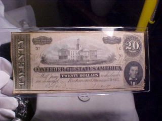 1864 Twenty Dollar,  Csa Confederate Currency Note - - Civil War