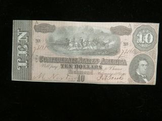 1864 Confederate States Of America Richmond Ten Dollar Bill Z236