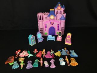 Disney Princess Pink Royal Castle W/ Cinderella Ariel Belle Aurora Polly Pocket