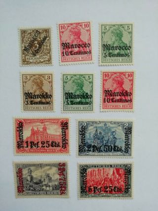 Deutsch German Post Abroad In Marocco Overprint Mh Marroco Lot 10 Stamps