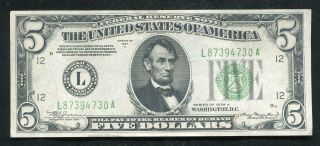 Fr 1957 - L 1934 - A $5 Frn Federal Reserve Note San Francisco,  Ca Extremely Fine