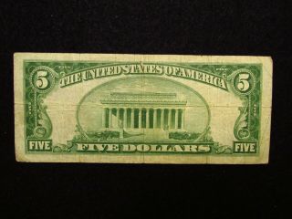 1929 $5 Federal Reserve Bank Of Kansas City Missouri NATIONAL CURRENCY 2