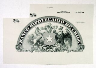 Abn Proof Vignette " Banco Hipotecario De Chile " Bond Title 1900 - 20s Intaglio Cu