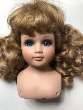 Vtg Porcelain 6” Doll Head Bust Parts Blonde Hair Wig Eyes Blue & Eyelashes