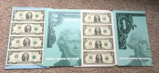2003a Uncut Sheets Of 2 Dollar & 1 Dollar = Bureau Of Engraving & Print Issue