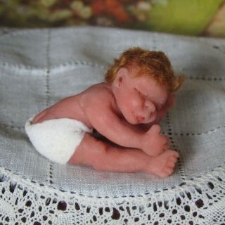 Artisan Dollhouse Sculpted Baby Infant Doll Miniature Polymer Girl Artist Signed