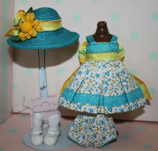 8 " Madame Alexander Ma Teal Calico Outfit Tagged Sweet Sunflower W/hat