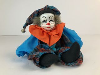 Miniature Sitting Porcelain Clown Doll - 9” Made In Thailand