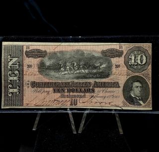 1864 $10 Us Confederate States Of America Note 7th Issue (n3)