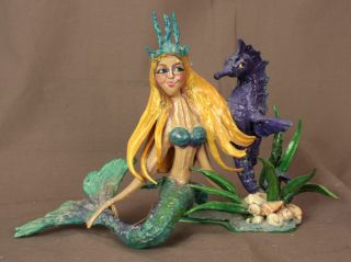 Mermaid And Seahorse Okrapod By Kathy Tate Davis 2005 Ooak