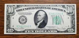 1934 D Series Us $10 Dollar Bill - Green Seal - Cleveland -