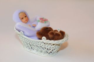 Erna Meyer Baby Girl Doll Germany Dollhouse Miniature German Basket Teddy Bear