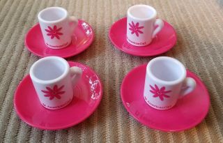 American Girl Doll Place Cafe Bistro Pink Flower Mugs Tea Cup & Saucer Set Of 4