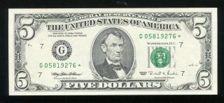 1995 $5 Five Dollars Star Frn Federal Reserve Note Gem Uncirculated