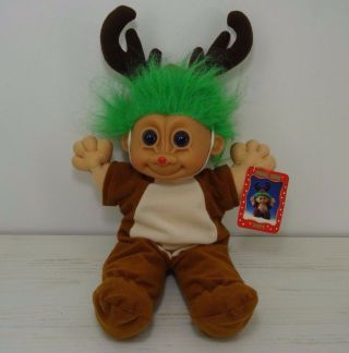 Russ Rudolph Red Nosed Reindeer Troll Doll Plush Green Hair 13 " Trollz Kidz