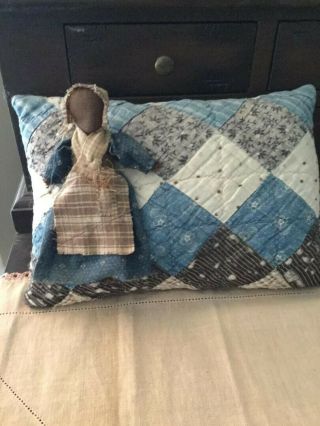 Early Primitive Quilt Pillow & Cloth Rag Doll - By Rural Renderings