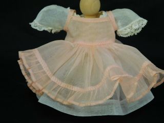 1954 Madame Alexander - Kins " Maypole Dance " White Organdy Dress W/ Pink Pinafore