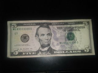 2013 $5 Five Dollar Fancy Serial Number 6 Six Of A Kind 3s Mg83333330d