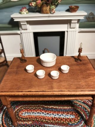 Dollhouse Miniature Artisan Signed Stokesayware Ramekin Set Of 5 Souffle Dishes