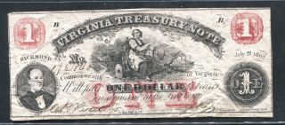 1862 1 Dollar Virginia Treasury Note F
