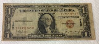 1935 A $1 Dollar Wwii Hawaii Silver Certificate