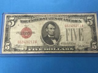 1928 D Red Seal $5 Five Dollar Bill