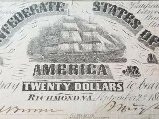 Confederate Series 1861 Twenty Dollar $20 Banknote 1122 - 3