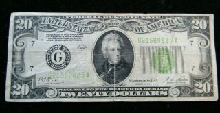 1928 - B Twenty Dollar ($20.  00) Redeem In Gold Federal Reserve Note Circulated