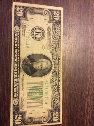 1934 $20 Federal Reserve Note Bank Of Dallas Texas