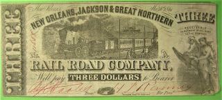 Confederate Railroad,  No,  J,  Gn $3 Note On Recycled Paper.