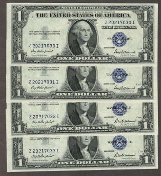 4 Consecutive 1935 F $1 Silver Certificates,  Uncirculated,
