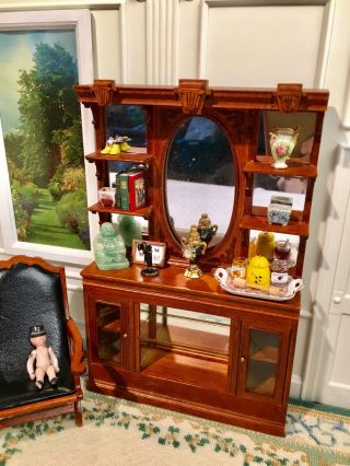 Bespaq Dollhouse Miniature Wooden Victorian Bookcase Hutch Cabinet Furniture
