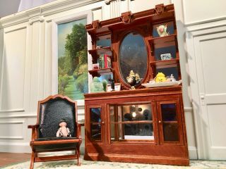 BESPAQ Dollhouse Miniature Wooden Victorian Bookcase Hutch Cabinet Furniture 2