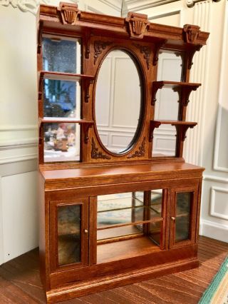 BESPAQ Dollhouse Miniature Wooden Victorian Bookcase Hutch Cabinet Furniture 3